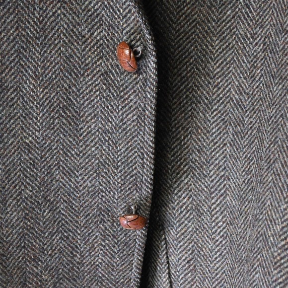 Vtg 90s 46L Red Brown Herringbone Tweed 2 Btn Blazer Suit Jacket Sport Coat - Picture 2 of 10